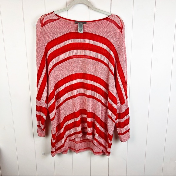 Sharon Young Tops - Sharon Young Top Semi Sheer Red Striped Dolman Long Sleeve Blouse Womens XL